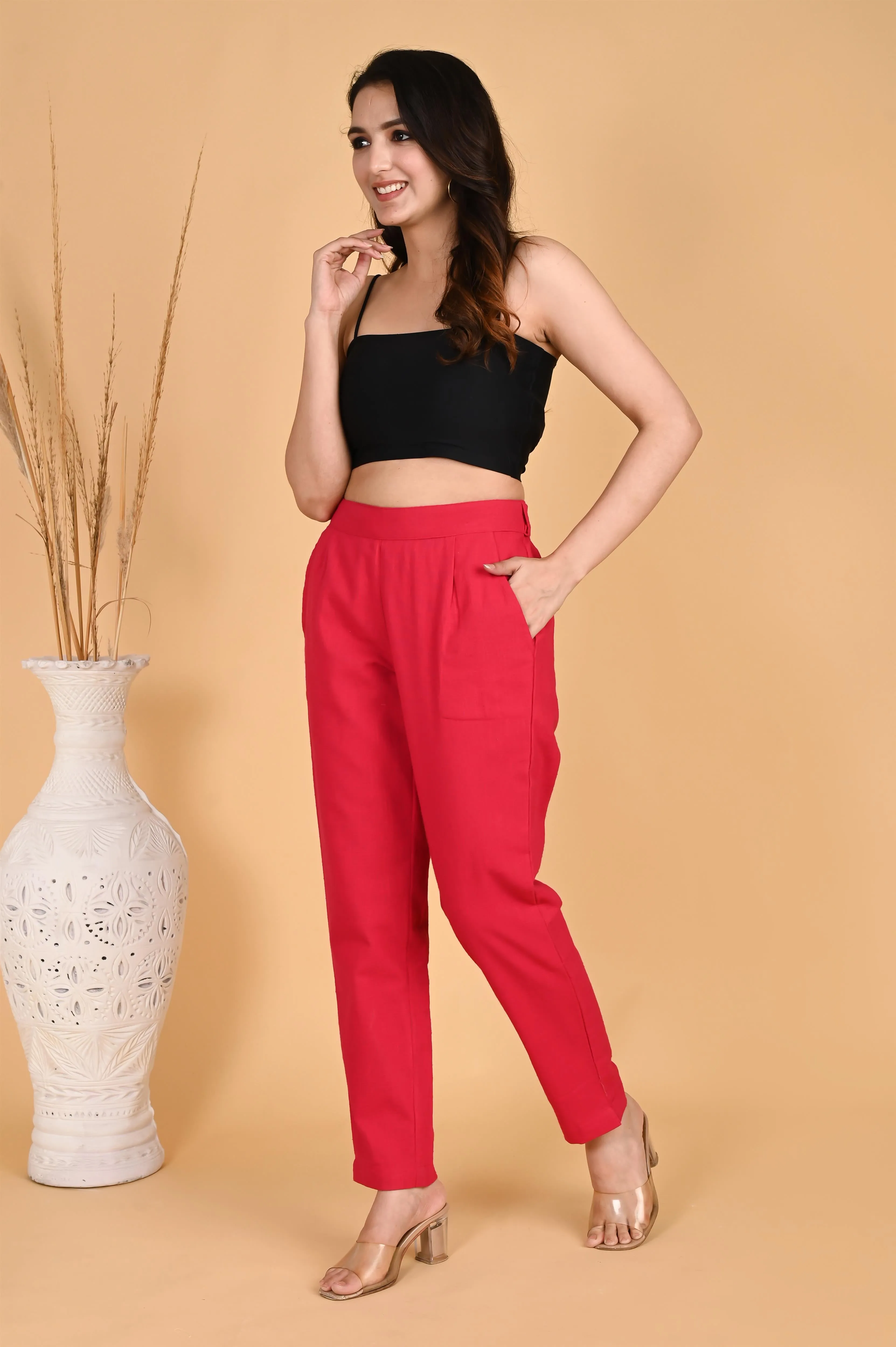 RED CLASSIC COTTON PANTS
