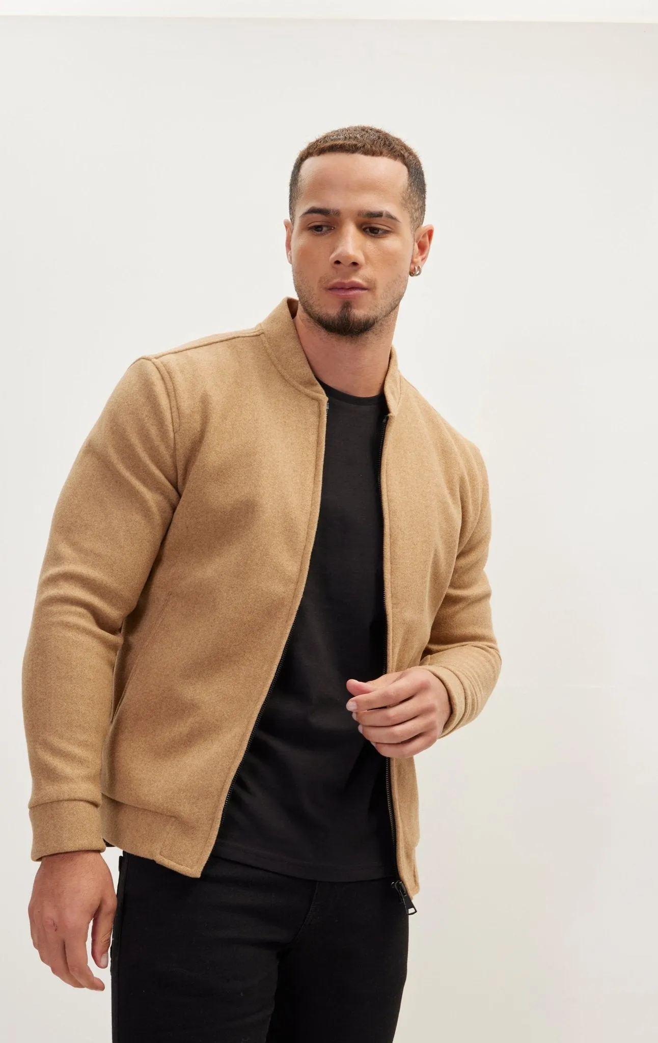 Relaxed Unlined Varsity Jacket - Camel