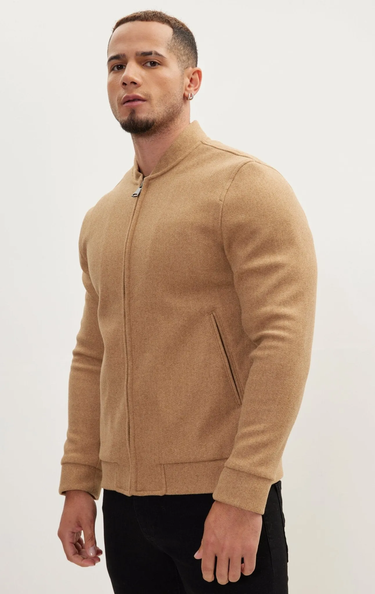 Relaxed Unlined Varsity Jacket - Camel