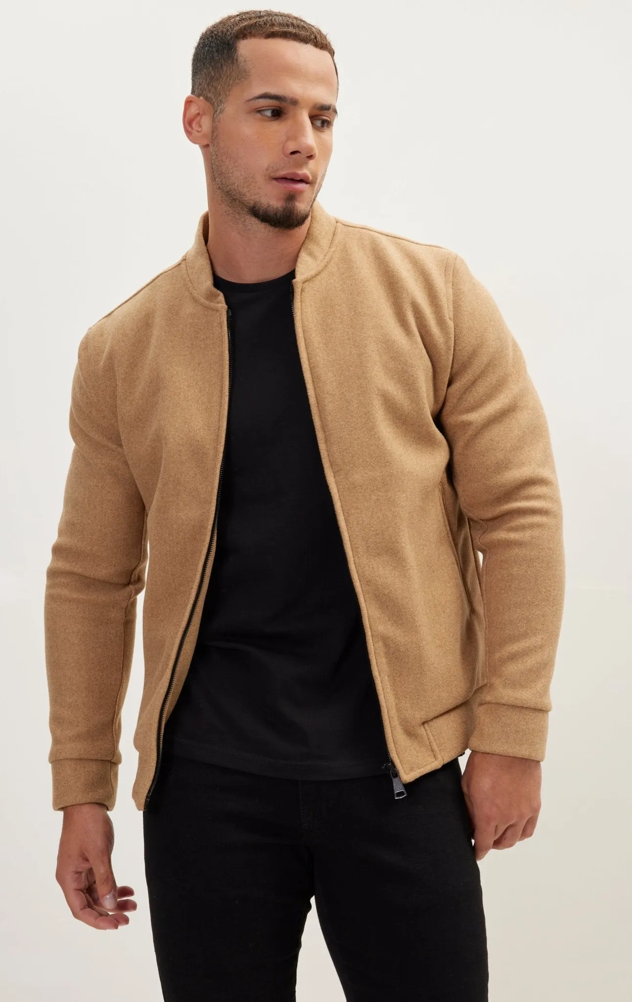 Relaxed Unlined Varsity Jacket - Camel