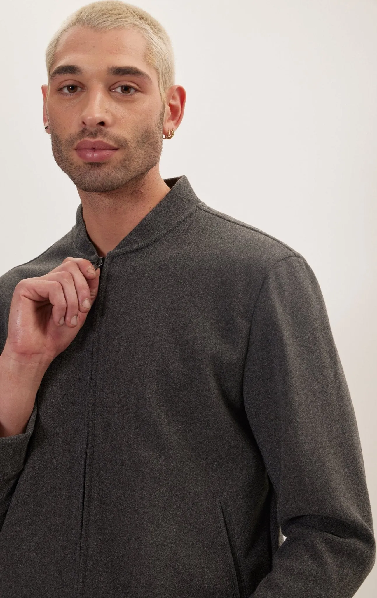 Relaxed Unlined Varsity Zipper Jacket - Anthracite