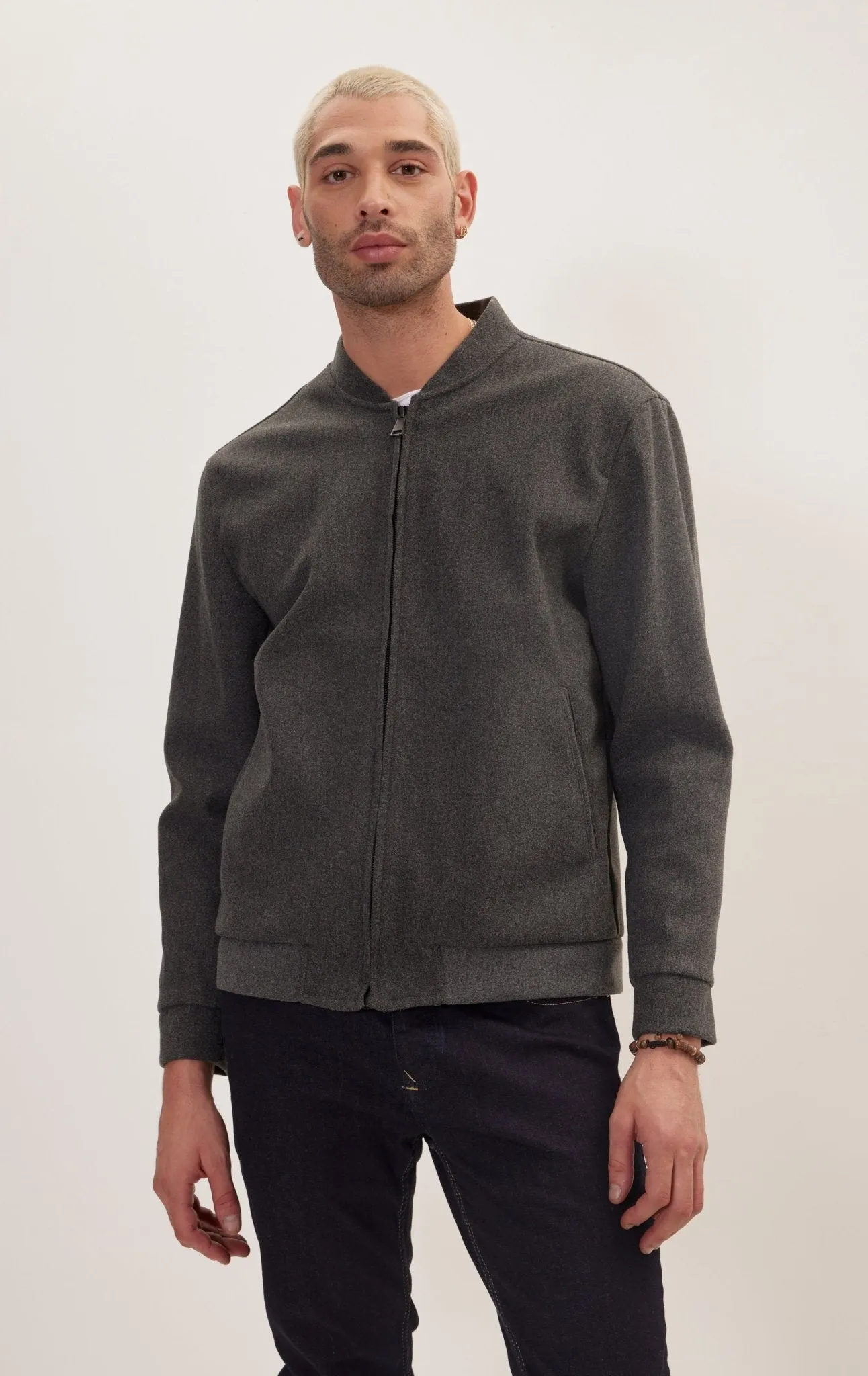 Relaxed Unlined Varsity Zipper Jacket - Anthracite