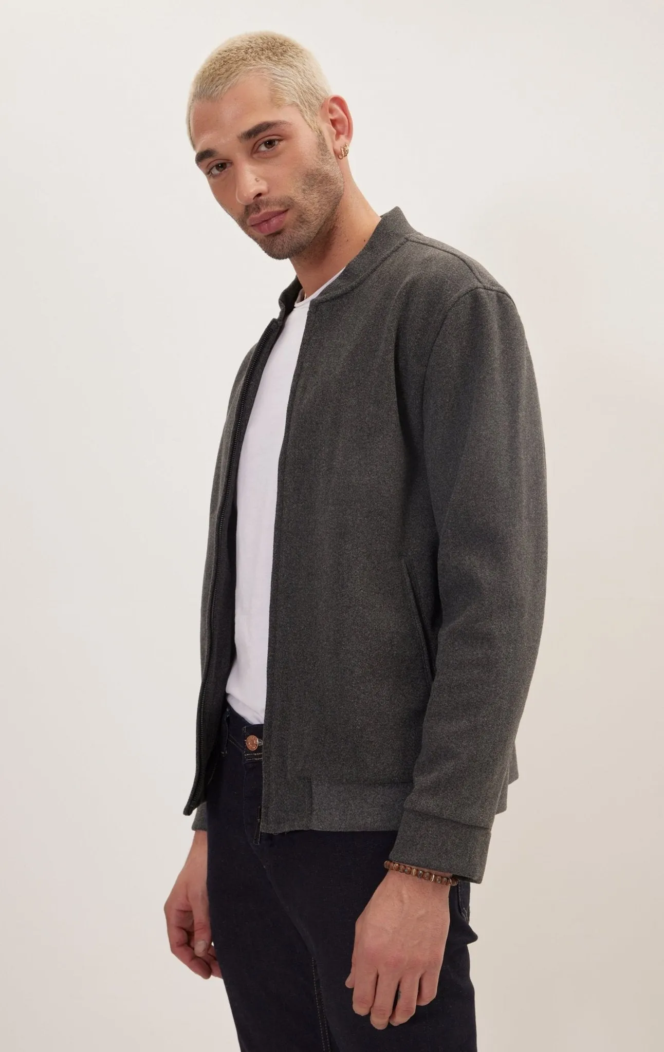 Relaxed Unlined Varsity Zipper Jacket - Anthracite