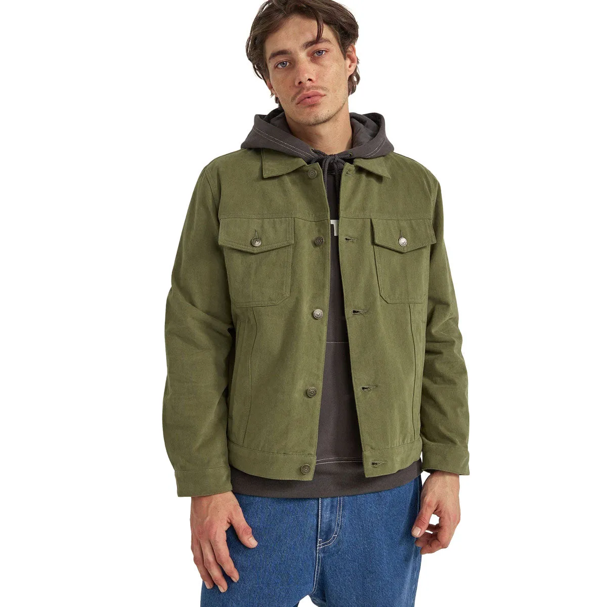 Rhythm Brushed Twill Trucker Jacket - Olive