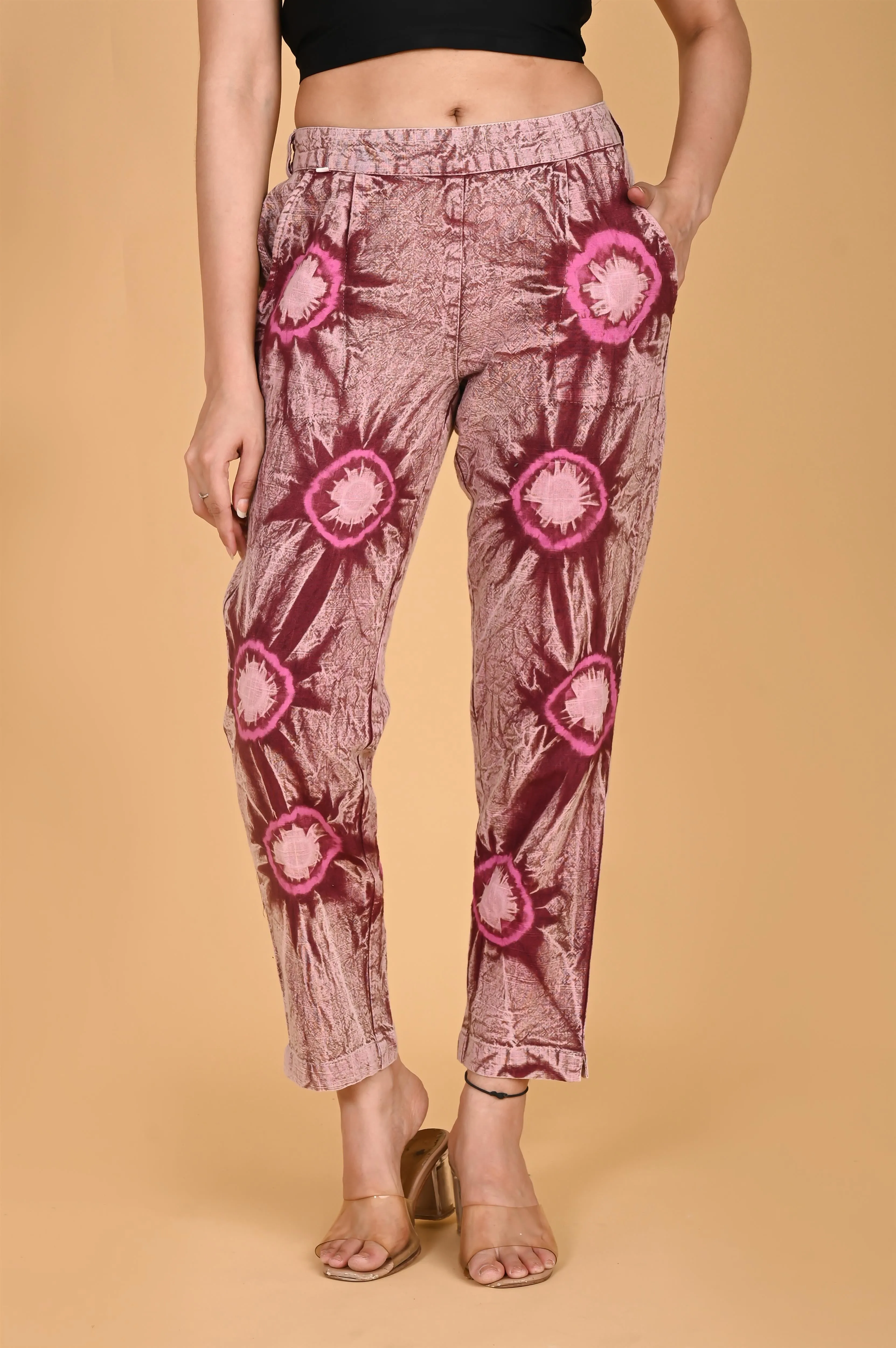 ROSE PINK BANDHEJ COTTON PANTS