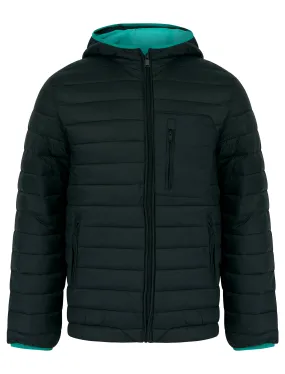 Samoset Quilted Puffer Jacket with Hood in Jet Black - Tokyo Laundry