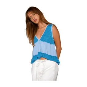 Sleeveless Thermal Babydoll Top - Pacific Blue
