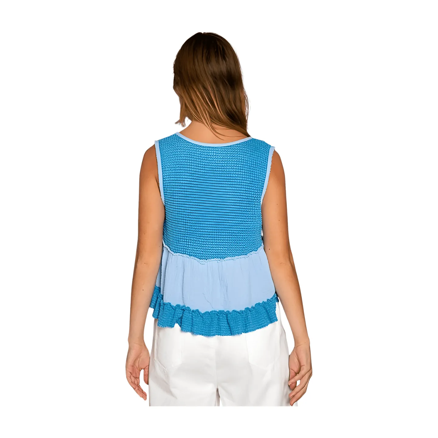 Sleeveless Thermal Babydoll Top - Pacific Blue