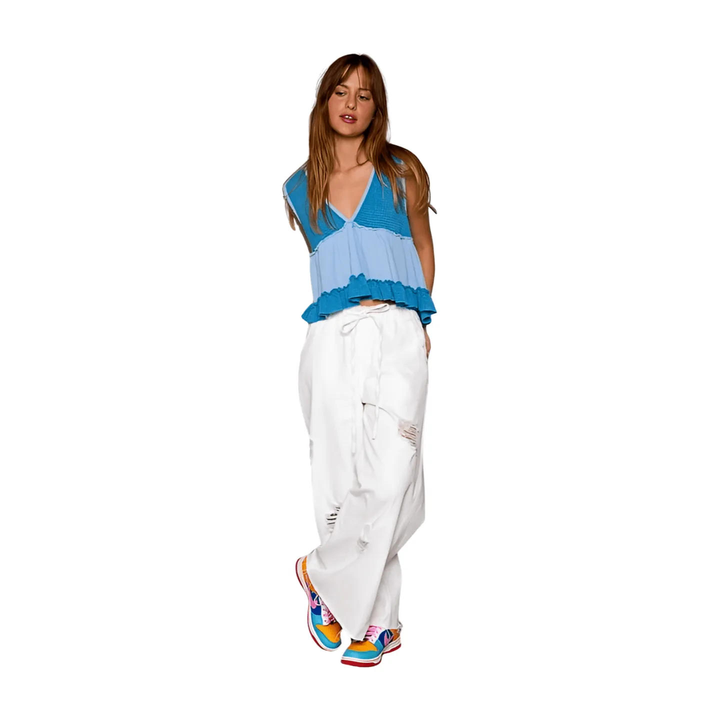 Sleeveless Thermal Babydoll Top - Pacific Blue
