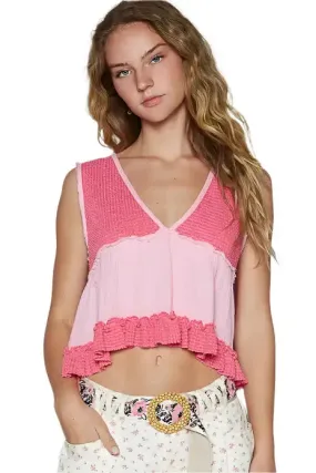 Sleeveless Thermal Babydoll Top - Pink