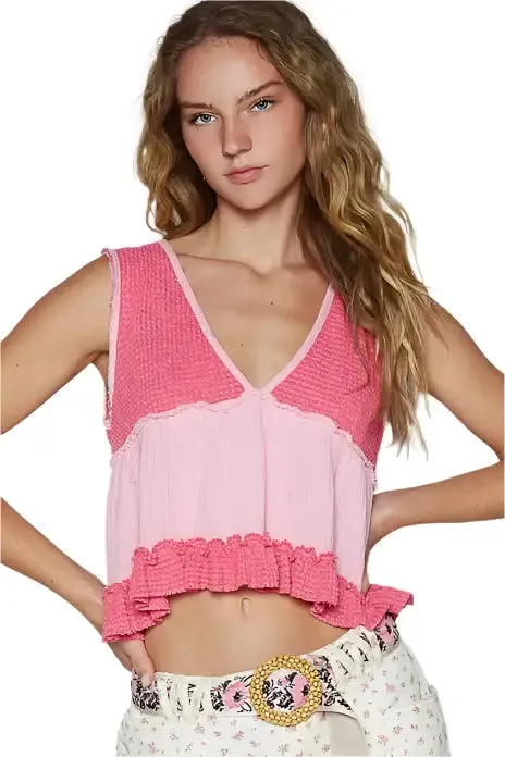 Sleeveless Thermal Babydoll Top - Pink