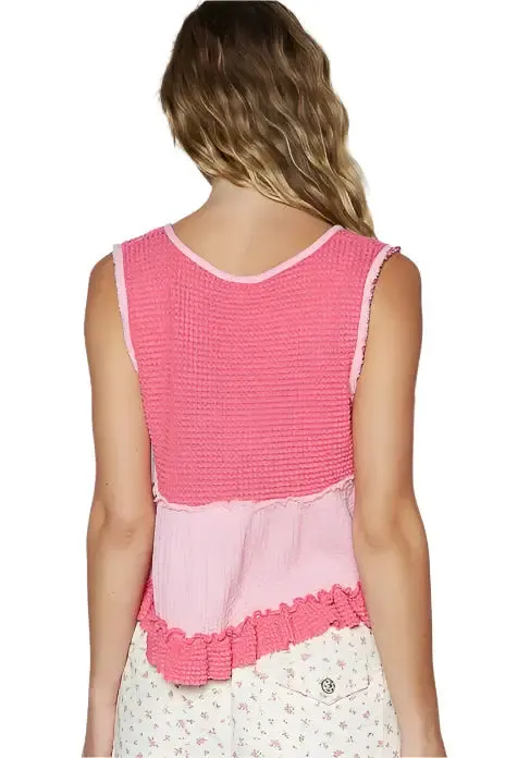 Sleeveless Thermal Babydoll Top - Pink