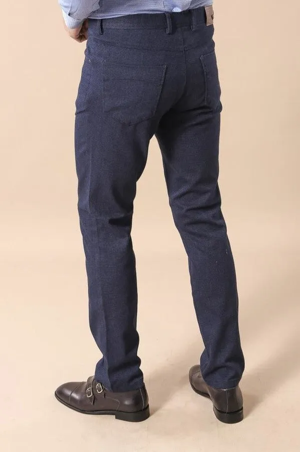 Slim Fit 5 Pockets Navy Blue Men Pants - Wessi