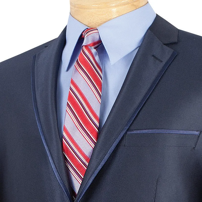Slim Fit Men's Suit 2 Piece 2 Buttons  ShinySharkskin in Blue