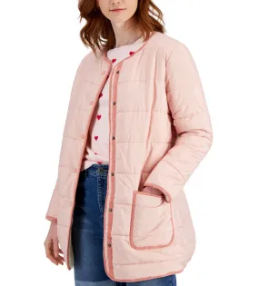 Style & Co. Women's Crewneck Reversible Quilted Jacket Silver Pink Size M