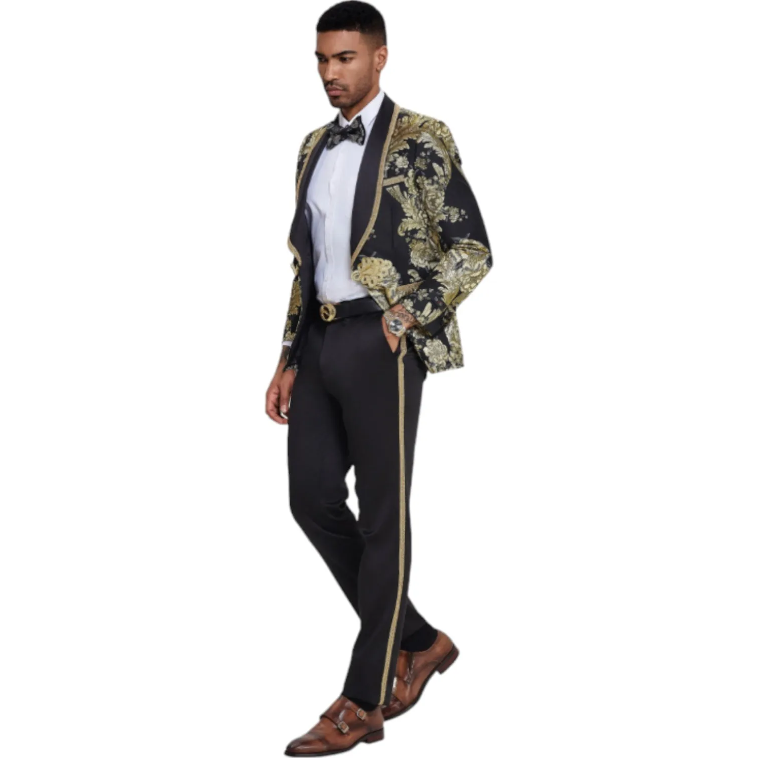 TAZZIO: Textured 3pc Skinny Fit Suit M413SK-02