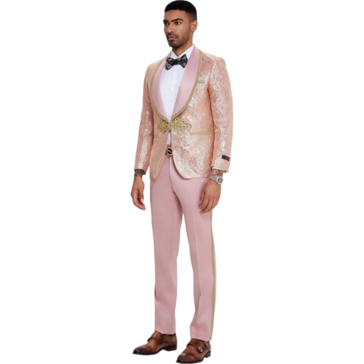 TAZZIO: Textured 3pc Skinny Fit Suit M413SK-02