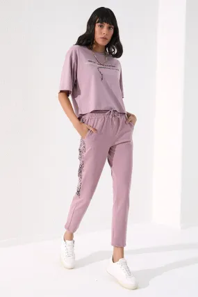 TMY Dried Rose Sides Leopard Pattern Comfortable Fit Slim Leg Women's Sweatpants - 94572 - Piedras Negras