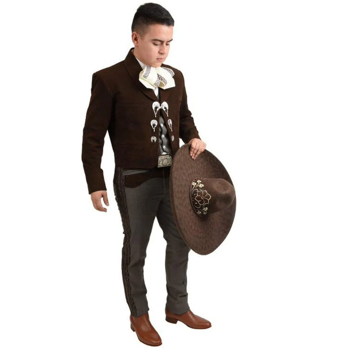 Traje Charro de Lujo Bordado Fino Hilo Metálico para Hombre Cafe WD-1037