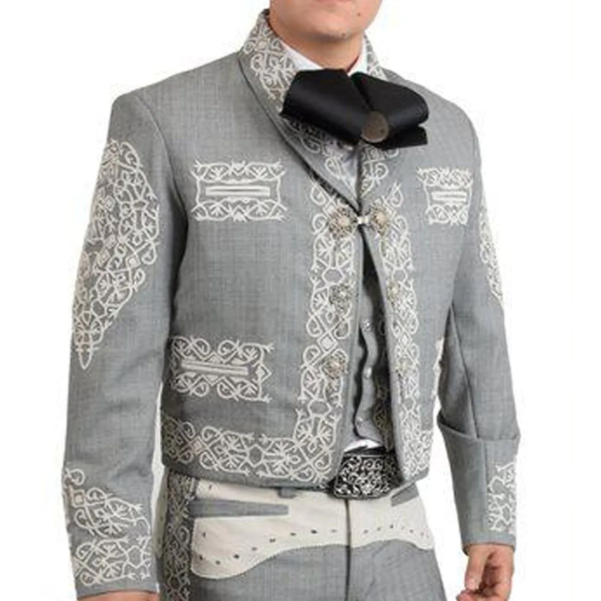 Traje Charro de Lujo Bordado Fino Hilo Metálico para Hombre Gris WD-1038