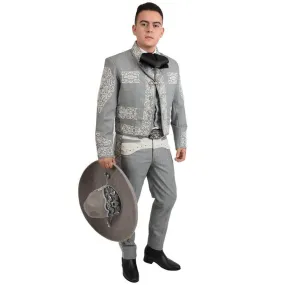 Traje Charro de Lujo Bordado Fino Hilo Metálico para Hombre Gris WD-1038