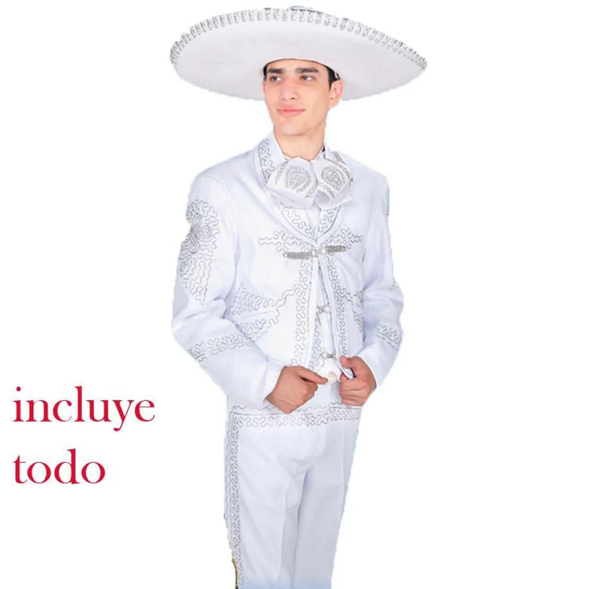Traje Charro para Hombre (TODO INCLUIDO) imp-72142 Color Blanco y Plata