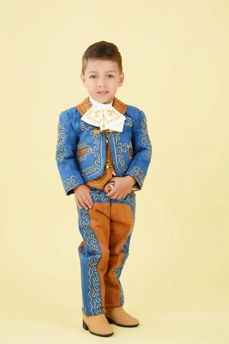 Traje Charro para Niño (TODO INCLUIDO) Azul Royal con Ocre y Oro imp-72326