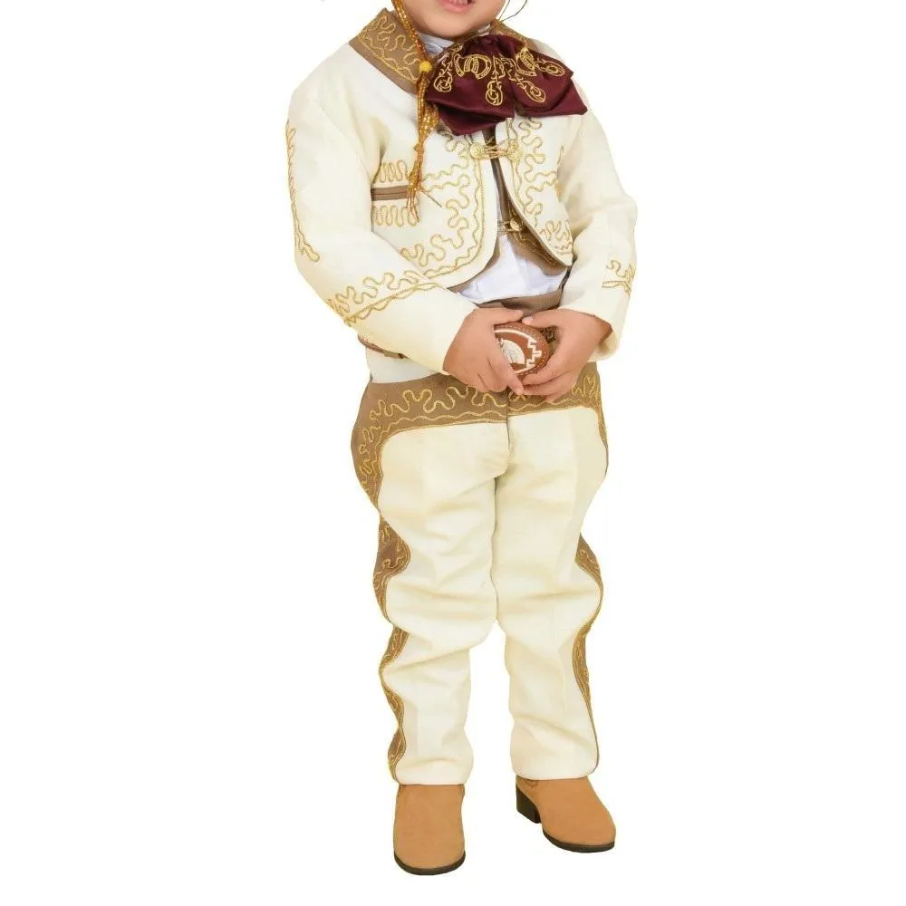 Traje Charro para Niño (TODO INCLUIDO) Hueso con Camel y Oro imp-72317