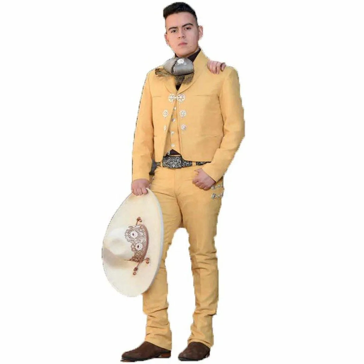 Traje de Charro de Lujo con Fino Bordado para Hombre Color Mostaza WD-1035