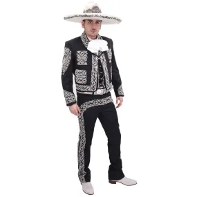 Traje de Charro de Lujo con Fino Bordado para Hombre Negro con Blanco WD-1039