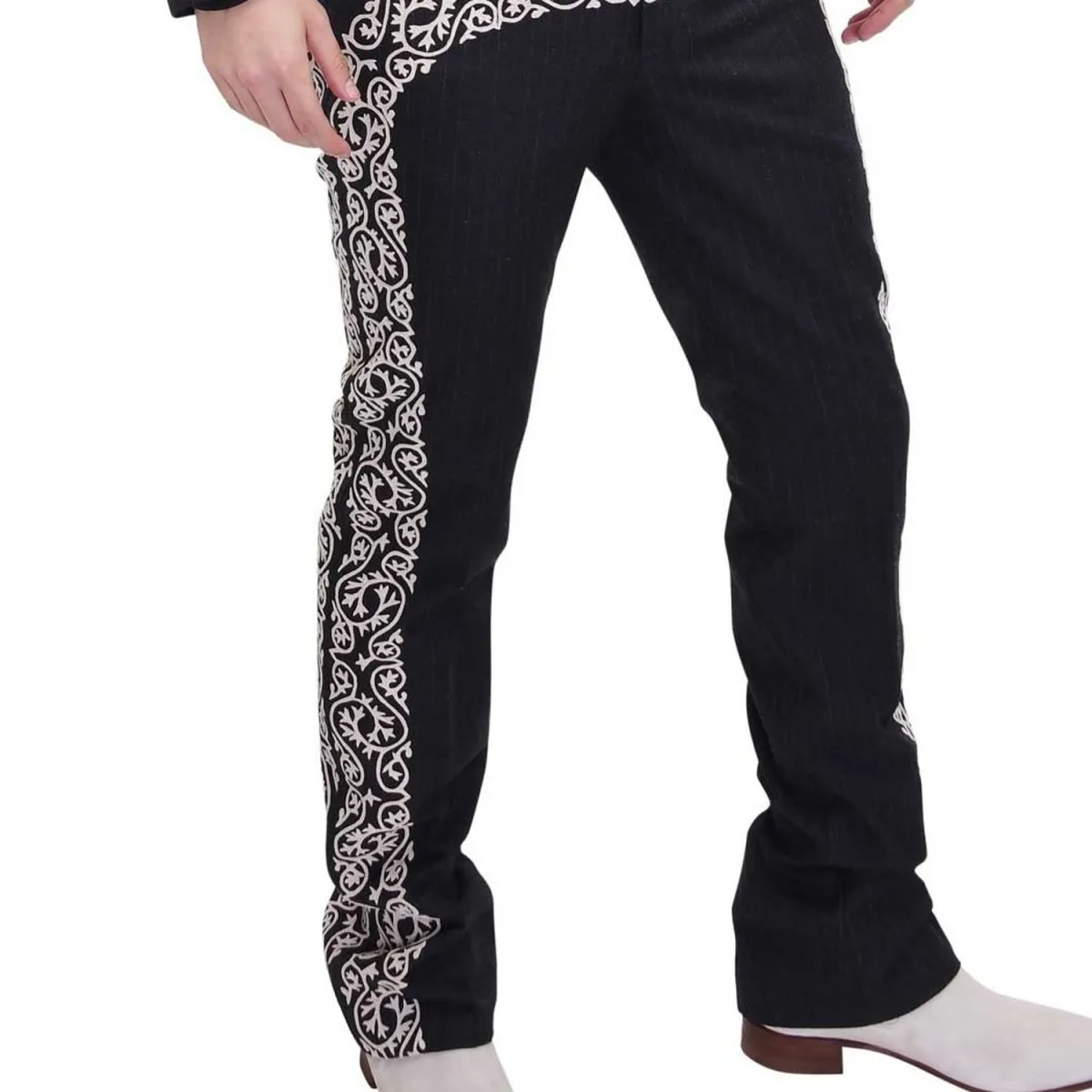 Traje de Charro de Lujo con Fino Bordado para Hombre Negro con Blanco WD-1039