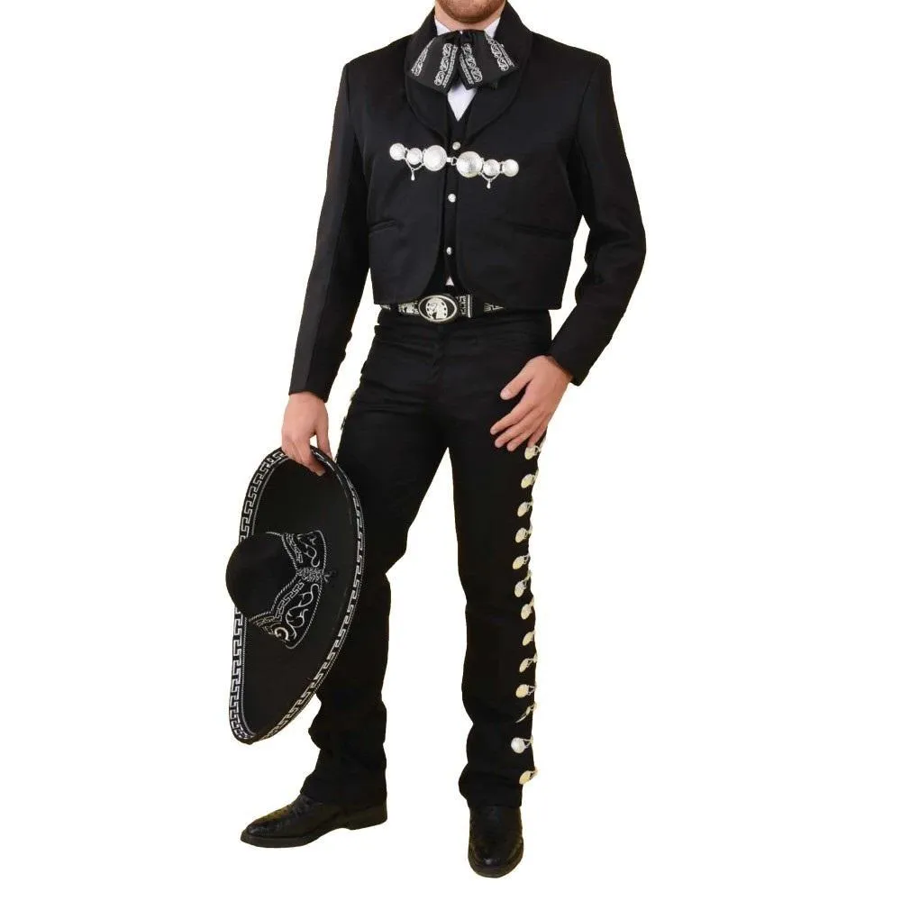 Traje de Charro para Hombre (TODO INCLUIDO) Color Negro y Plata imp-72130