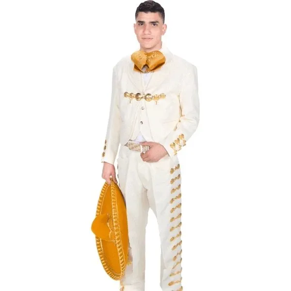 Traje de Charro para Hombre (TODO INCLUIDO) Hueso y Oro imp-72131