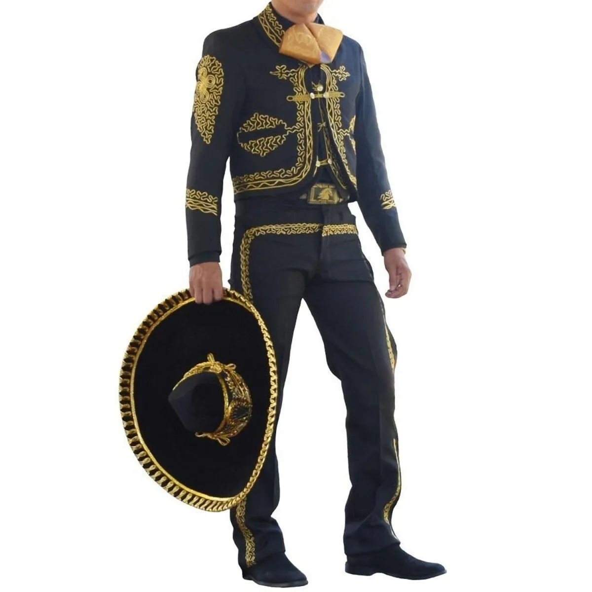 Traje de Charro para Hombre (TODO INCLUIDO) Negro con Oro IMP-72141