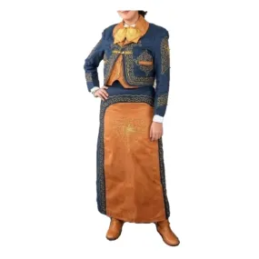 Traje de Charro para Mujer de Gamuzina (TODO INCLUIDO) Azul con Mostaza imp-76106