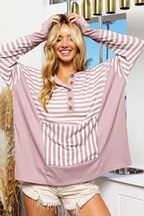 Trendy Tops: Bibi Striped Thumbhole Long Sleeve Top