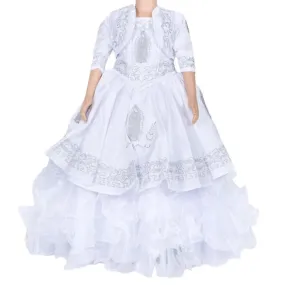 Vestido de Charro Bordado de Virgen para Niña Color Blanco con Plata imp-76246