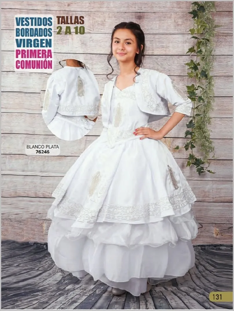 Vestido de Charro Bordado de Virgen para Niña Color Blanco con Plata imp-76246