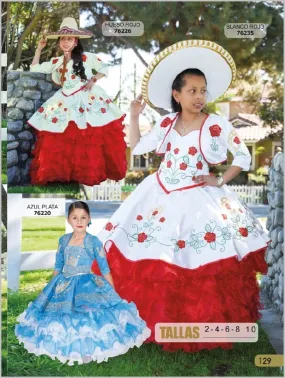 Vestido de Charro Bordado para Niña Color Hueso con Rojo imp-76226