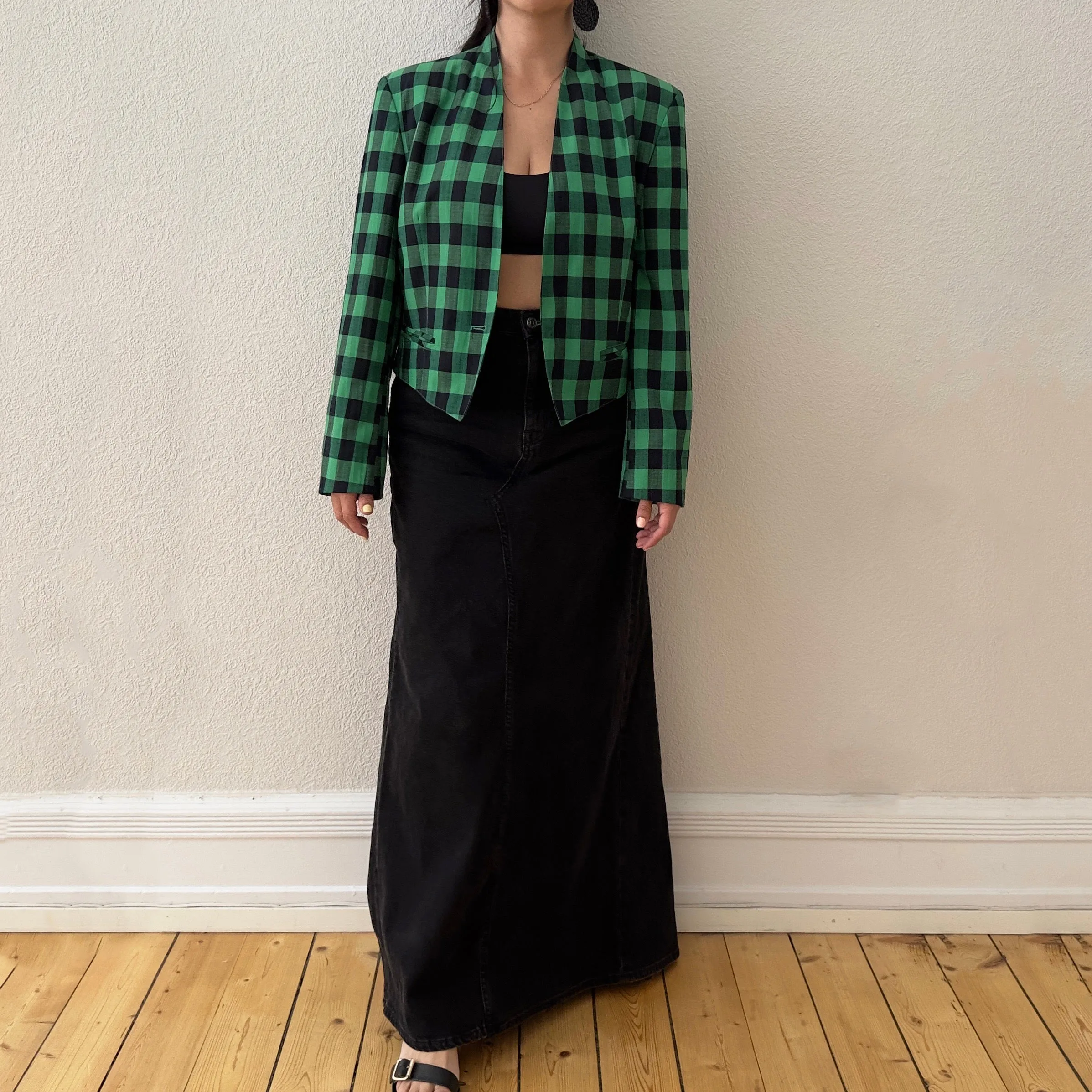 Vintage Checked Cropped Blazer