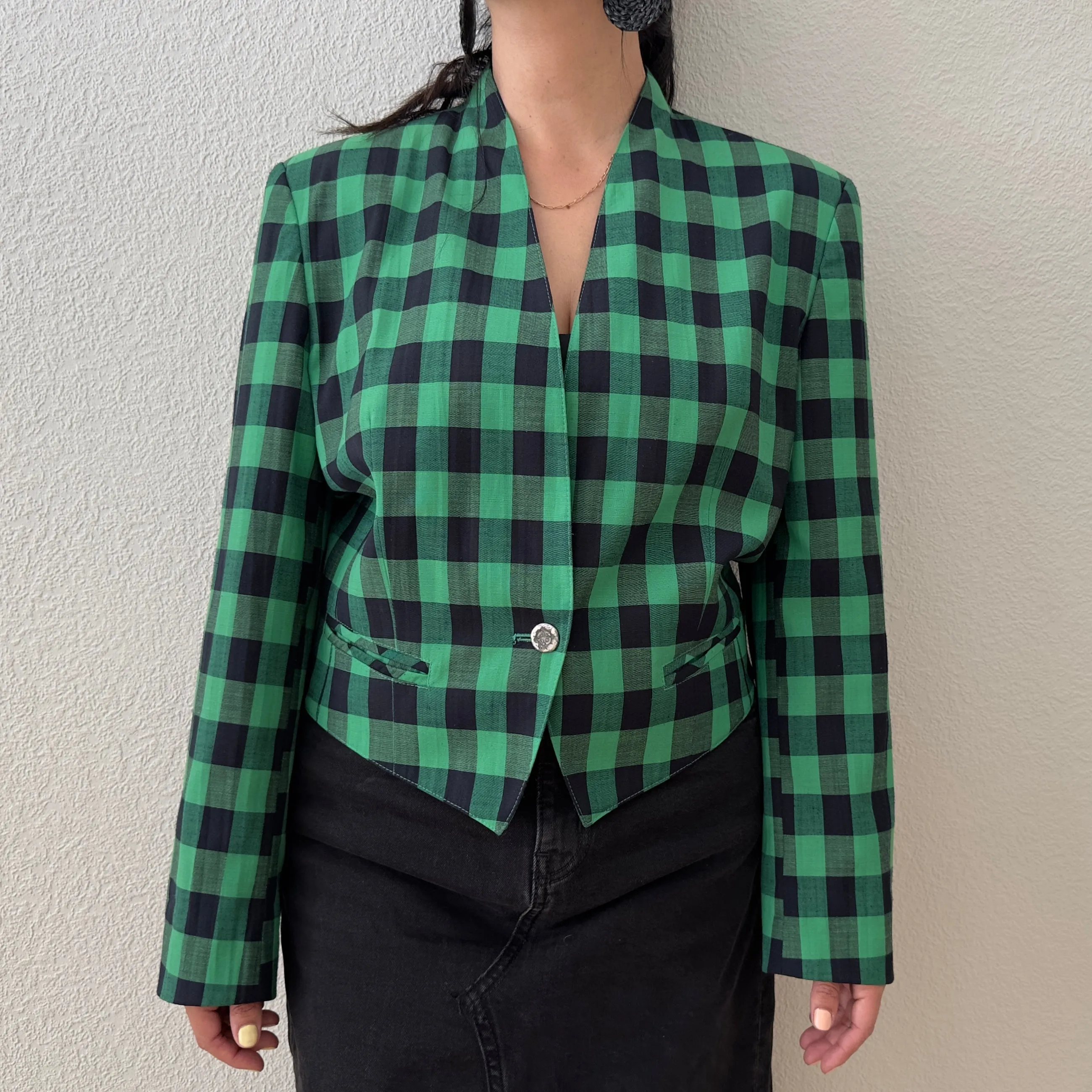 Vintage Checked Cropped Blazer