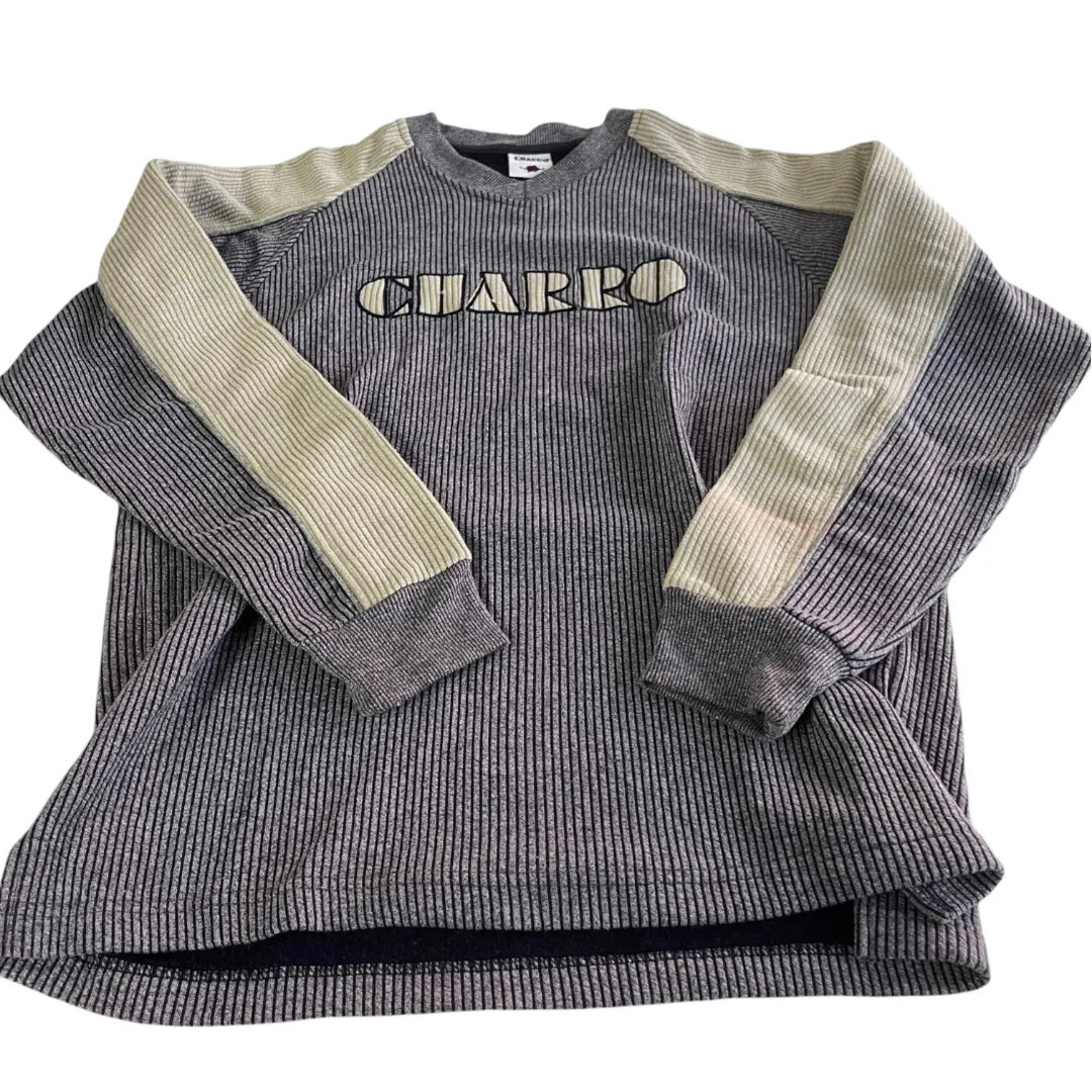 Vintage men grey Charro thick V-neck sweatshirt in L|L30 W20| SKU 5552