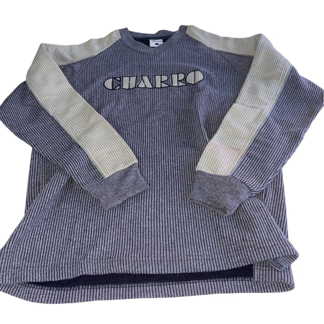 Vintage men grey Charro thick V-neck sweatshirt in L|L30 W20| SKU 5552