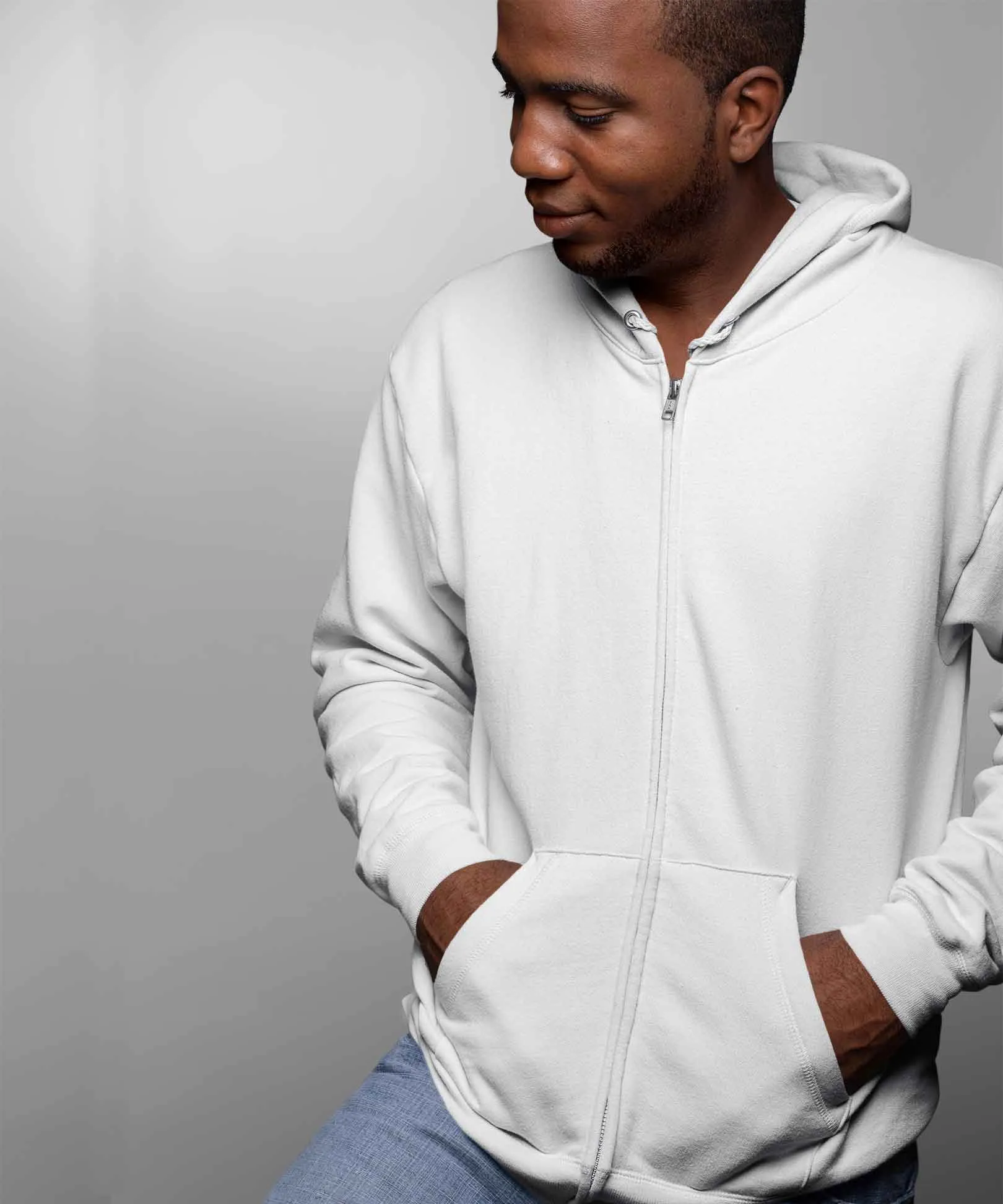 White - Basic Zipped Hooded Sweatshirt
