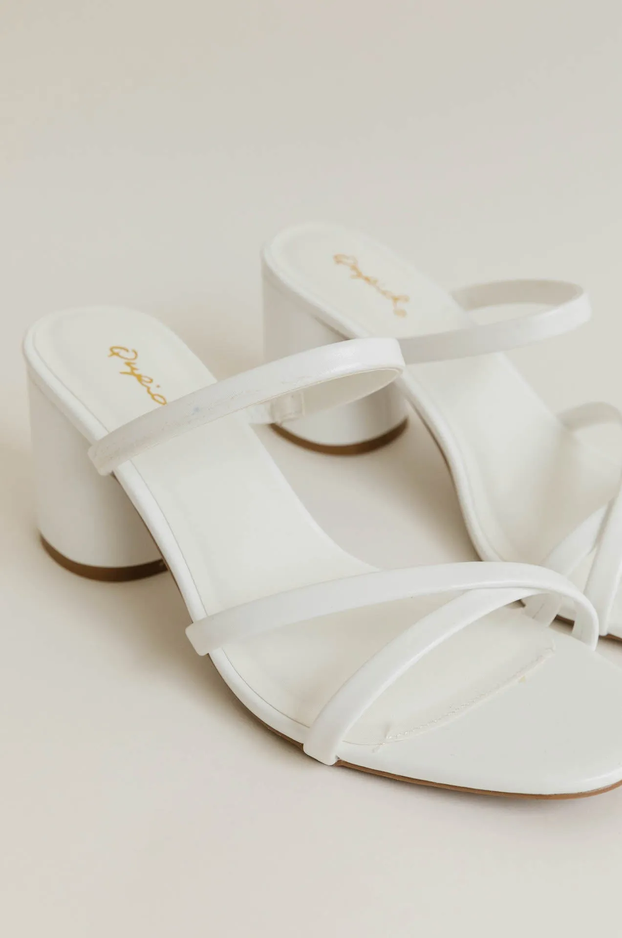 White Strappy Block Heels