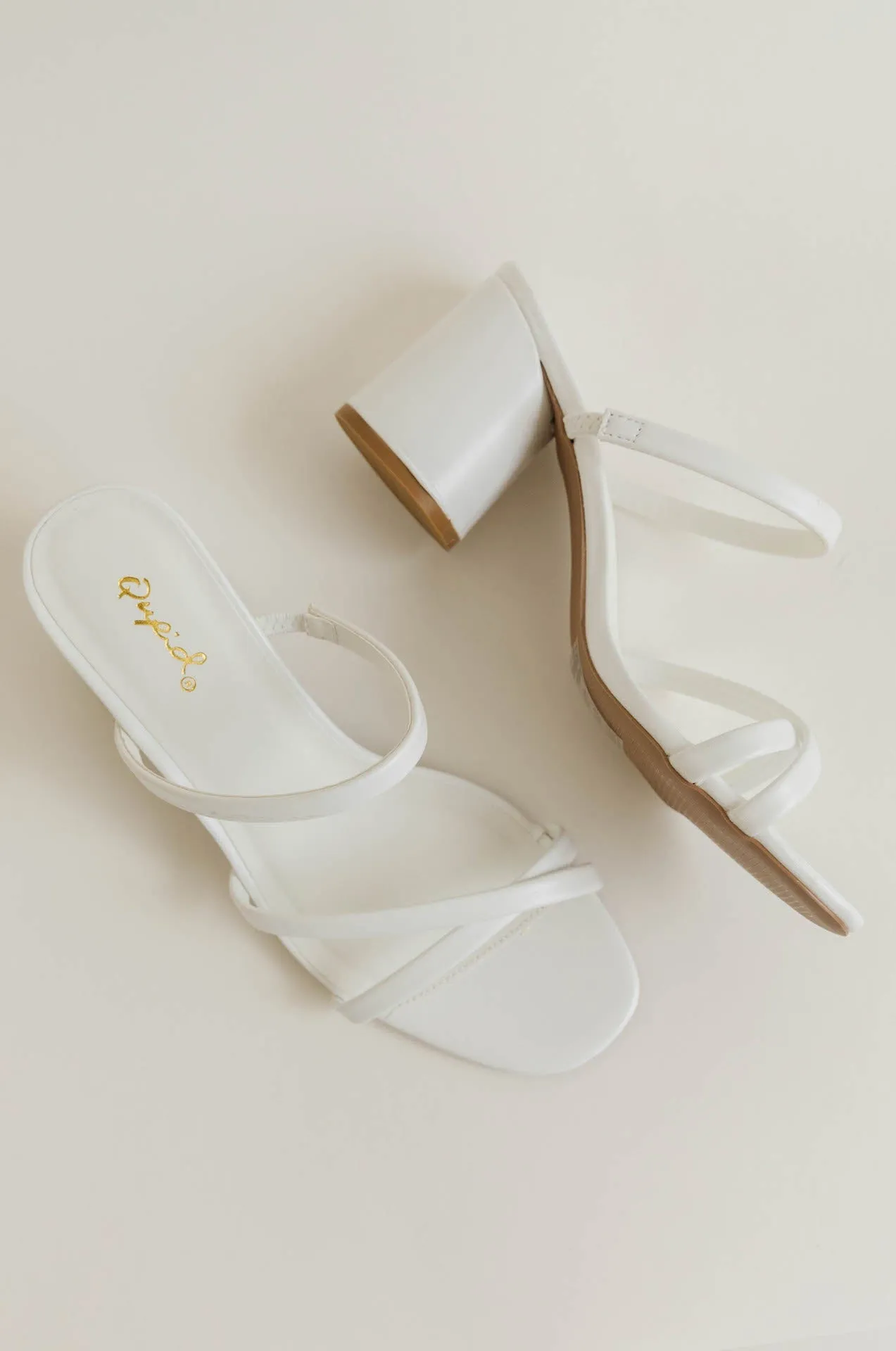 White Strappy Block Heels
