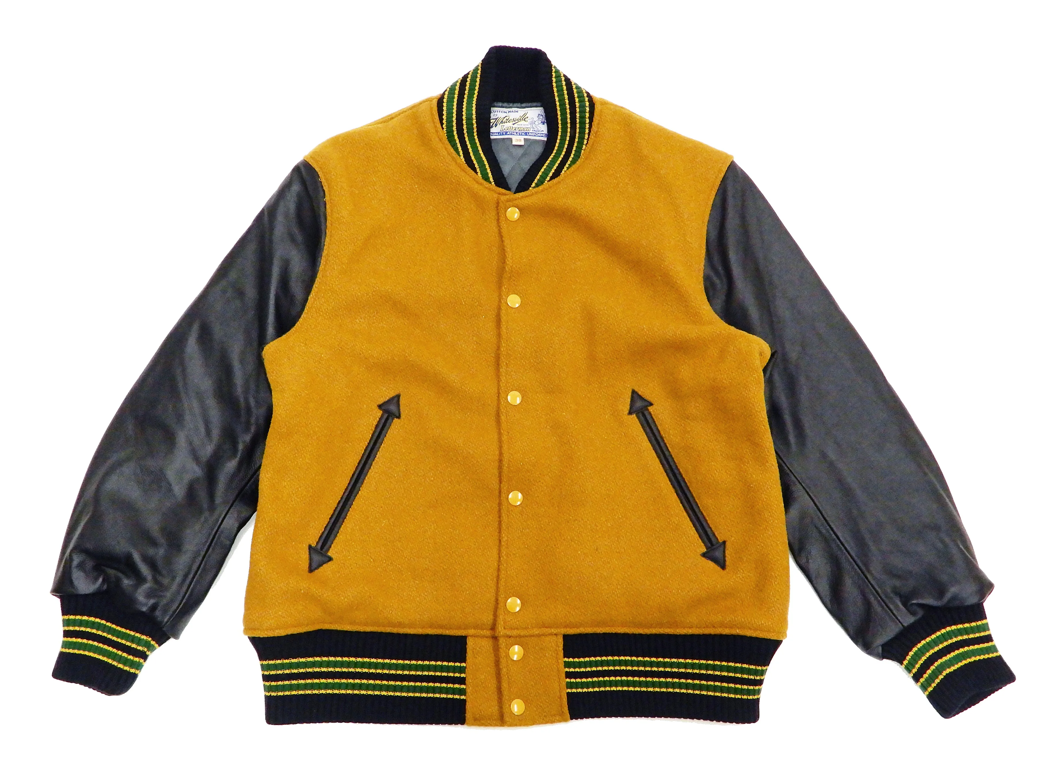 Whitesville Plain Varsity Jacket Men's Letterman Jacket Melton Leather Award Jacket WV14904 C/#156 Gold x Black