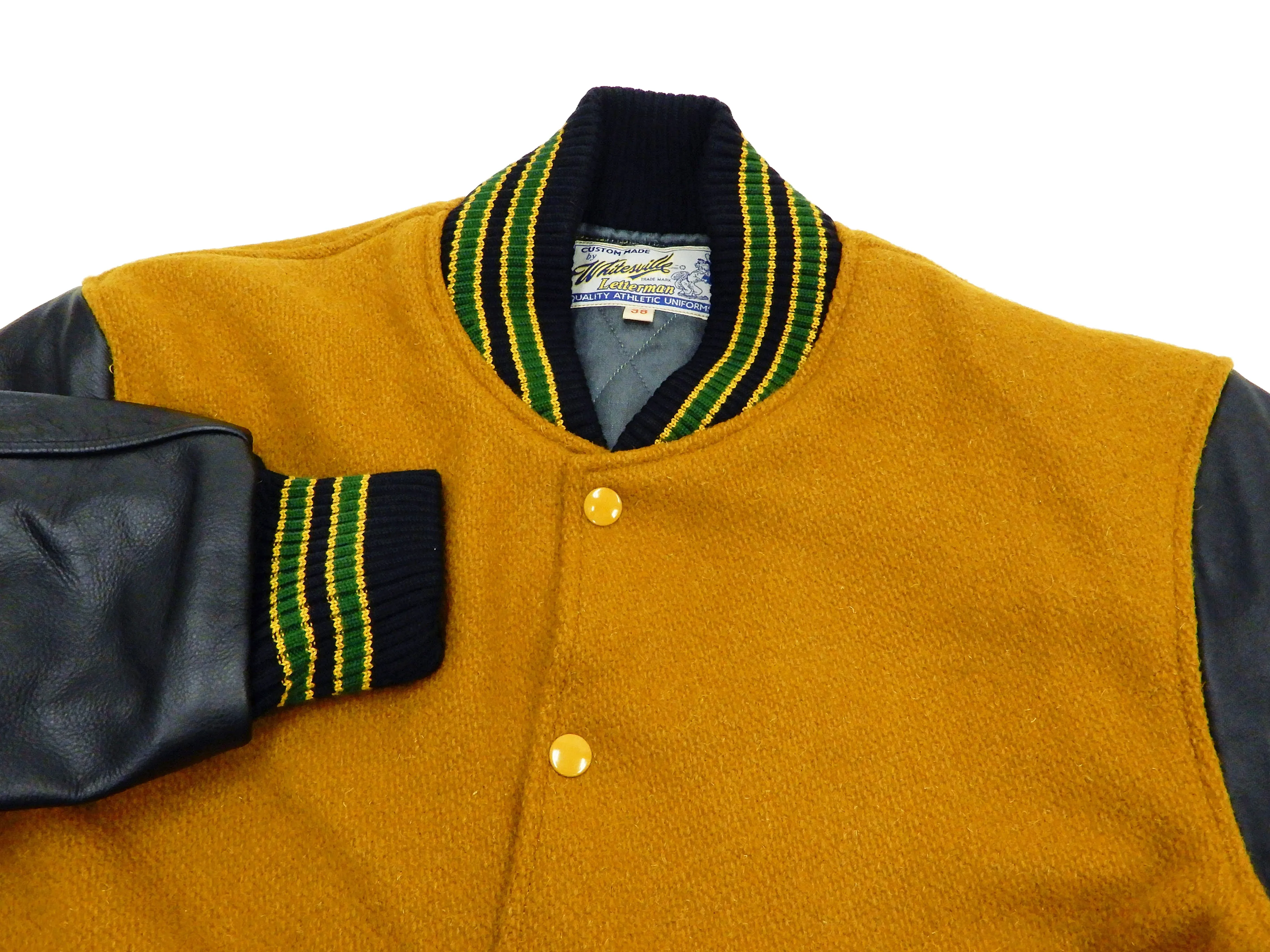 Whitesville Plain Varsity Jacket Men's Letterman Jacket Melton Leather Award Jacket WV14904 C/#156 Gold x Black
