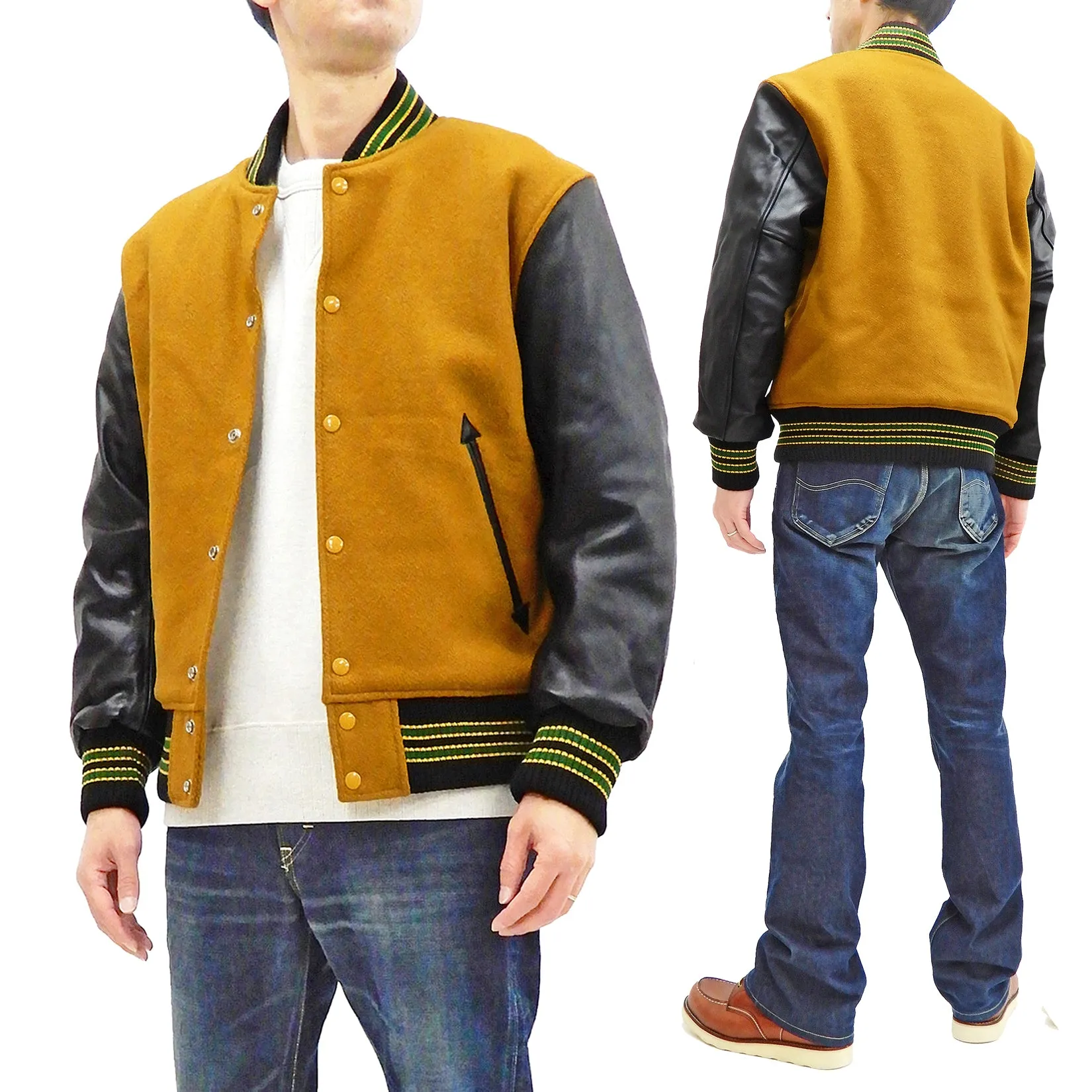 Whitesville Plain Varsity Jacket Men's Letterman Jacket Melton Leather Award Jacket WV14904 C/#156 Gold x Black
