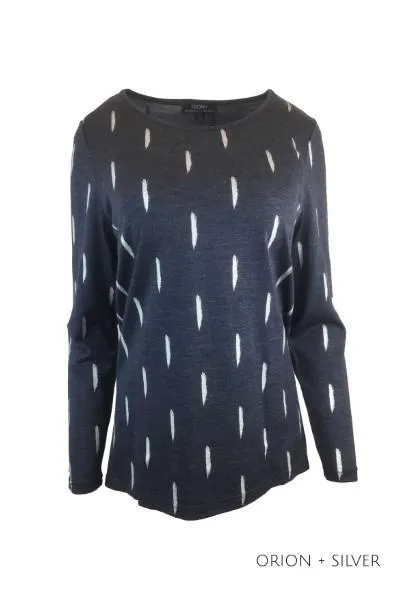 WOMEN'S 100% MERINO (210) A-LINE SCOOP LONG SLEEVE TOP DASH PRINT